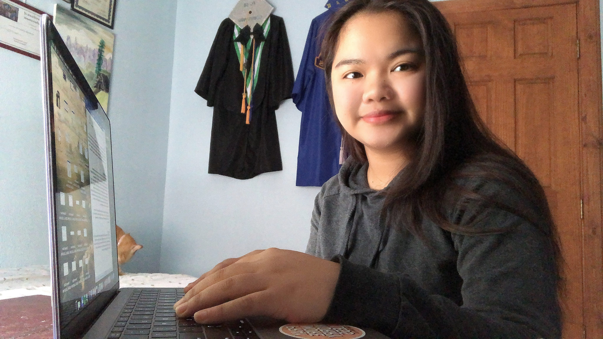 Mary Htoo Studying at Laptop